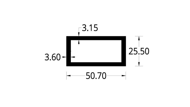 TUBULAR (2 X 1 )"  (50.8 X 25.4) mm. ESPESOR 3.6mm.